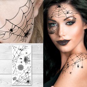 Supperb Temporary Tattoos - Horror Cobweb Spider Web Halloween Face Tattoos